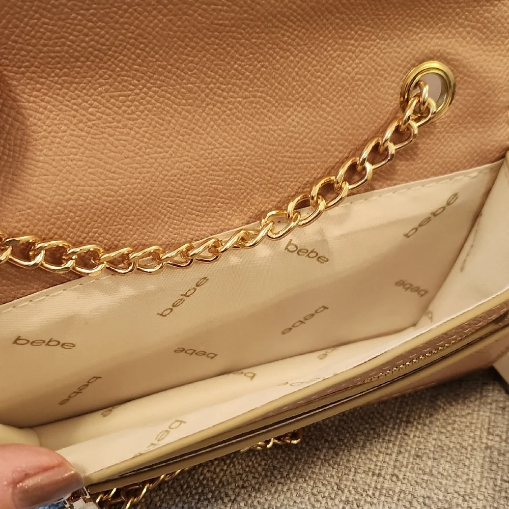 Bebe Tan and Gold Clutch with Chain Strap - Picture 3 of 8